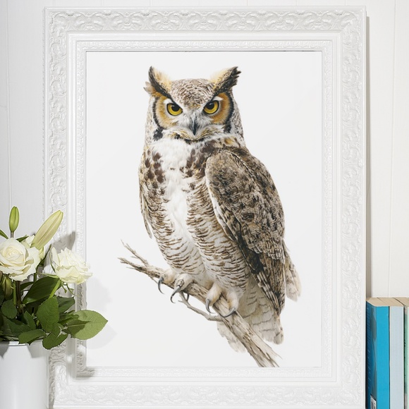 Watercolor Great Horned Owl Portrait Wall Art Print, Unframed - Woodland - Picture 6 of 6